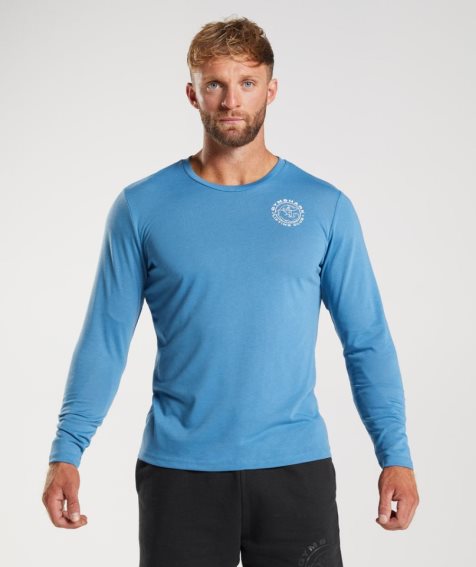 Men's Gymshark Legacy Long Sleeve T-Shirts Blue | CA A70815